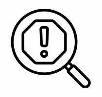 Icon of a magnifying glass with an exclamation point inside